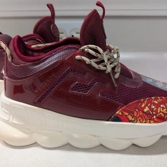 NWT Versace Chain Reaction Sneakers - Burgundy and Orange - Picture 8 of 13